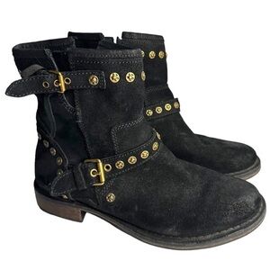 UGG Australia Genuine Leather/Suede Fabrizia Moto Studded Floral Ankle Boots